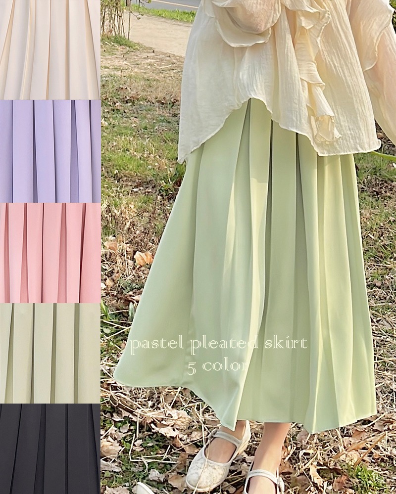 ( 5color ) 자연의 꽃잎과 풀잎 색감을 가득 담은 &#039;색감천재&#039; 파스텔주름스커트  Pastel pleated skirt (55-77 Free)