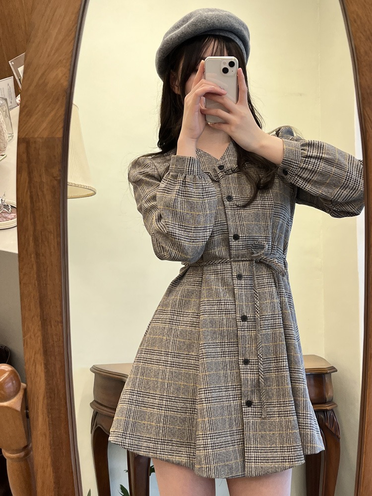 마틸다 모직 체크원피스 (옐로우,레드) Matilda wool checkered dress