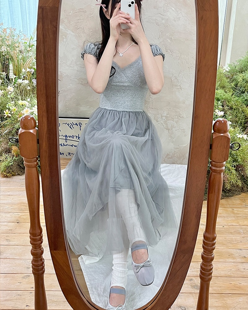 발레코어 셔링원피스 (그레이,블랙) Ballet Core Shirring Dress